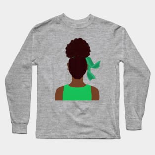 High Afro Puff Ponytail with Green Outfit (Light Gray Background) Long Sleeve T-Shirt